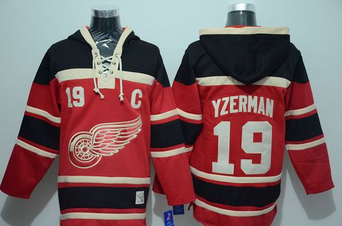 Red Wings #19 Steve Yzerman Red Sawyer Hooded Sweatshirt Stitched NHL Jersey - Click Image to Close